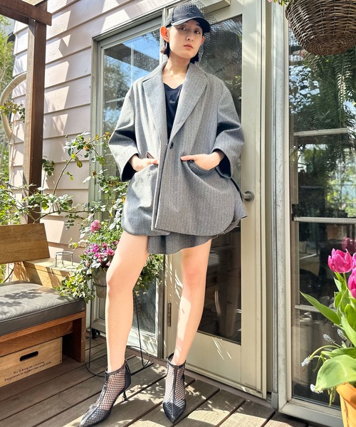 コート アウター ウールライクへリンボンオーバーコート レディース