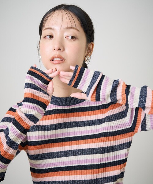 バイカラー ニットセーター S〜XL ラメ LIAN ニット セーター ホックデザインバイカラーニット