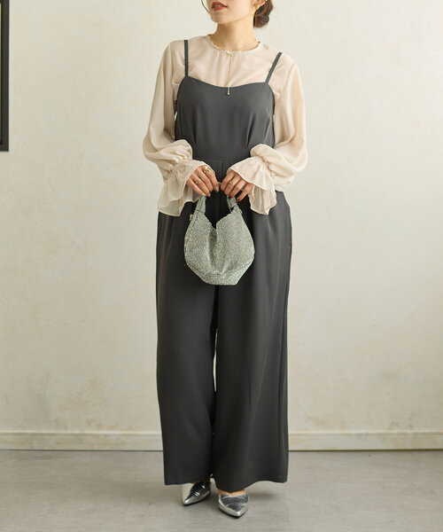 【オケージョン】シアーブラウス×タックオールインワン【Thevon.】 Thevon ワンピース 「オケージョン」シアーブラウス×タック