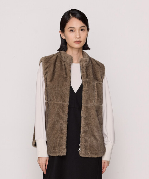ベスト ジレ フェイクファー ジレ レディース