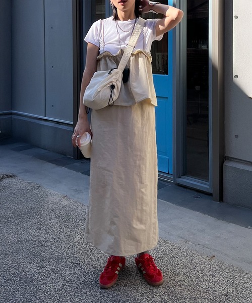 スカート Siyazu SIST9024 Nylon Fatigue Skirt_2Colors PHEENY Primeflex mesh gathered skirt PS25-SK02：スカート