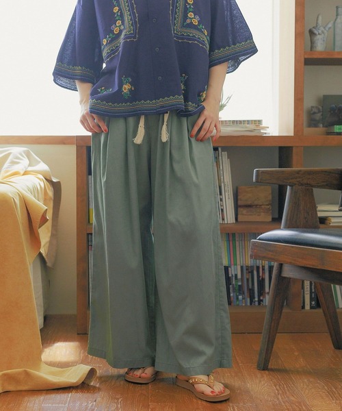 DT☆Intrend「ADRIANA」コットン混紡イージーワイドパンツ コットンリネンストレッチ イージーワイドパンツ | GALERIE VIE