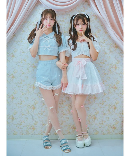 Me roir ブラウス シャツ おリボンレースパフTOPS レディース