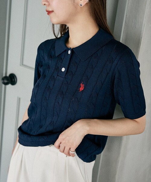ポロシャツ ポロ U.S. POLO ASSN. × PUBLUX/ユーエスポロアッスン 別注 ケーブルニット ポロシャツ　限定展開 レディース