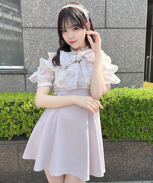 Donna Ricco☆華やかレッドサイドタイワンピース ROJITA ワンピース 花柄ボウタイドッキングワンピース