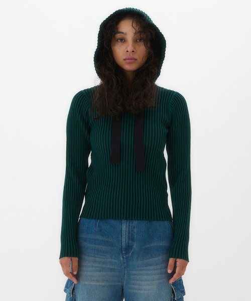 パーカー SWITCH COL RIB KNIT HOODIE レディース