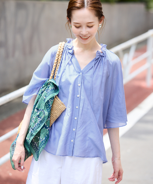 SLOBE IENA レースフリルVネックブラウス　ブラック WEB限定/追加予約》レースフリルVネックブラウス（SLOBE IENA