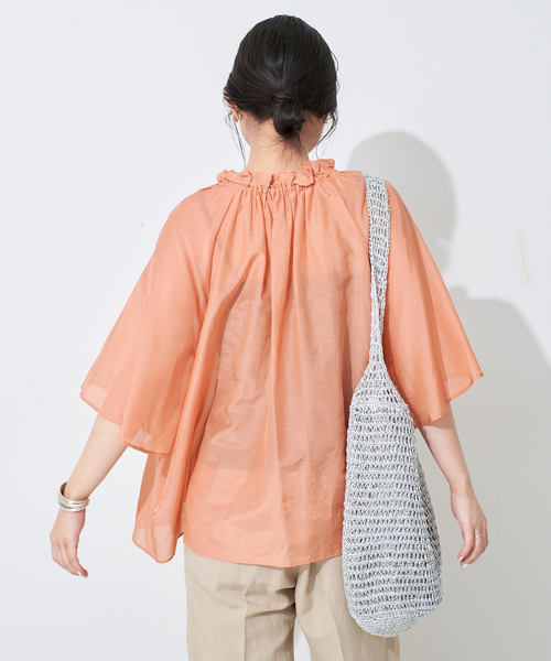 SLOBE IENA ブラウス シャツ シルク混フリルカラー5分袖ブラウス