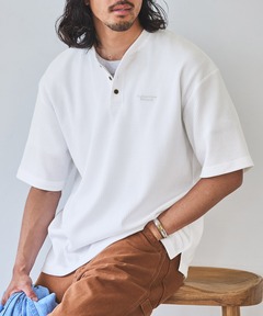 tシャツ 「THE CRAFT CREW PRODUCTS」ファンクショナルファブリック ロゴ刺繍 ビッグシルエットヘンリーネック ワッフル 半袖Tシ