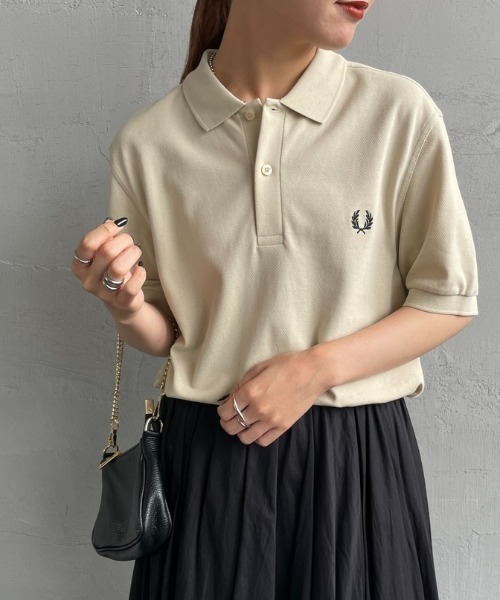 「FRED PERRY」 半袖ポロシャツ L オートミール レディース