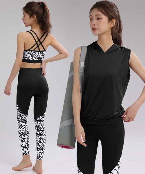 HYS SHOP レギンス スパッツ レディース フード付きノースリーブ