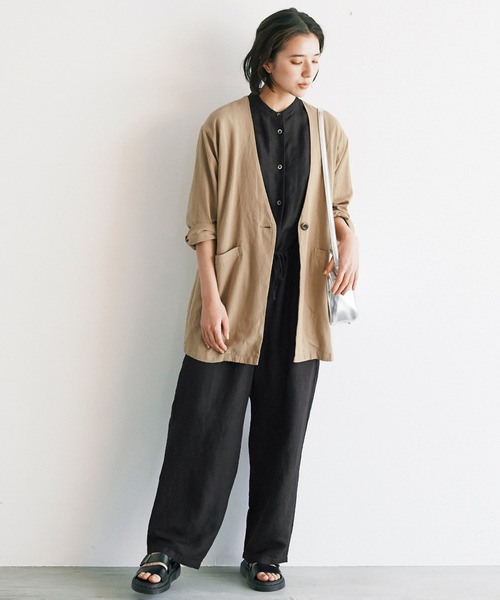 「avecmoi」 ノーカラージャケット LARGE ベージュ レディース