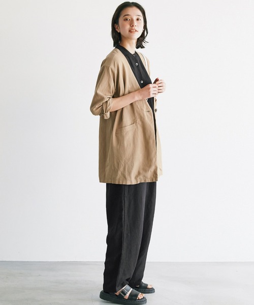 「avecmoi」 ノーカラージャケット LARGE ベージュ レディース