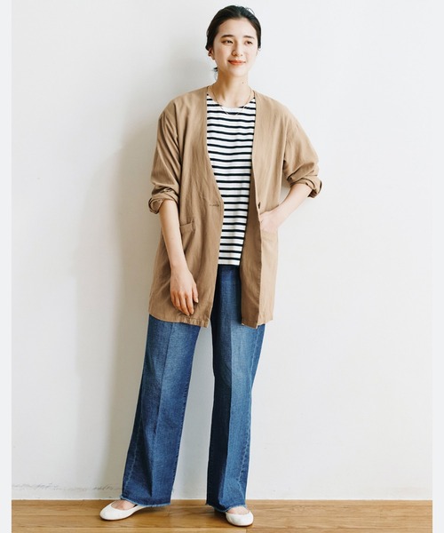 「avecmoi」 ノーカラージャケット LARGE ベージュ レディース