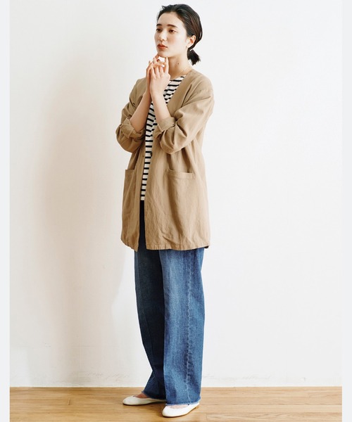 「avecmoi」 ノーカラージャケット LARGE ベージュ レディース