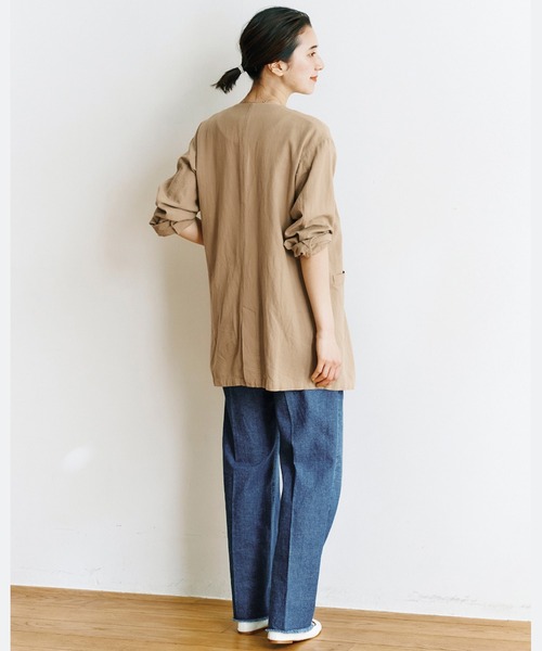「avecmoi」 ノーカラージャケット LARGE ベージュ レディース