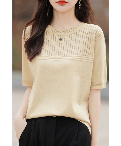 「Cinderella」 半袖ニット MEDIUM ダークブラウン レディース_画像9