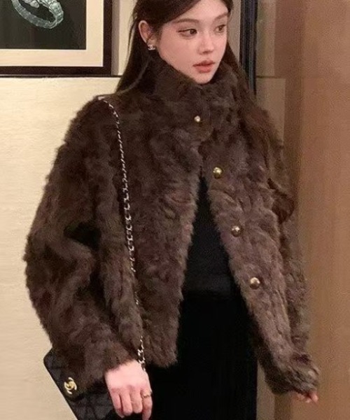 短丈 ファー Timberland ブラック ファージャケット M She's Closet ブルゾン アウター スタンドネックショート丈ダブル