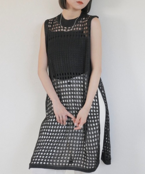 「Reurie'」 ノースリーブニット FREE ブラック レディース_画像2