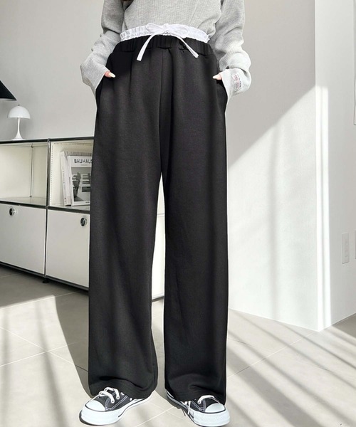 moment+ スウェットパンツ ジャージ Wウエストスウェットパンツ