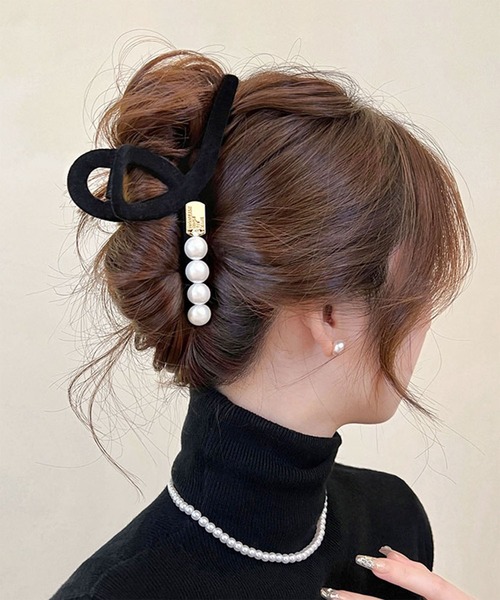トータスシェル パール付きヘアクリップ MAISON SELECT ヘアクリップ 12D16-KR パール付き バンスクリップ