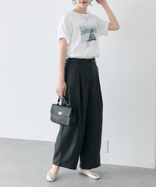 ワイドパンツ スラックス パンツ 接触冷感バルーンシルエットスラックスパンツ レディースの画像