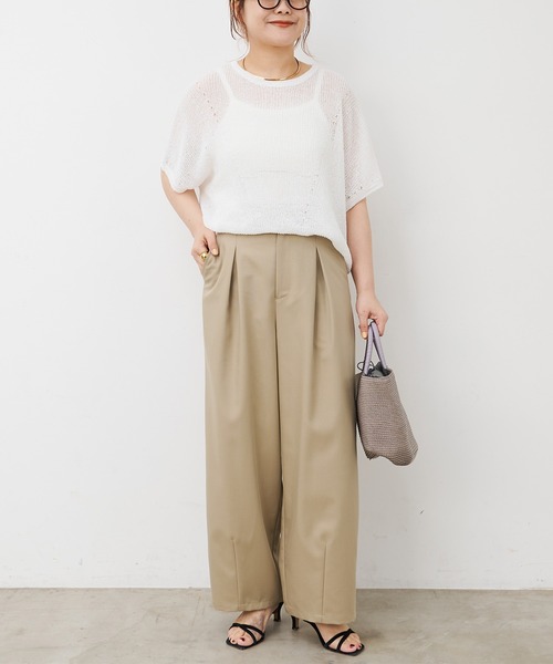 ワイドパンツ スラックス パンツ 接触冷感バルーンシルエットスラックスパンツ レディースの画像