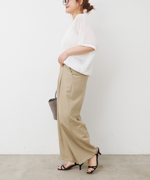 ワイドパンツ スラックス パンツ 接触冷感バルーンシルエットスラックスパンツ レディースの画像