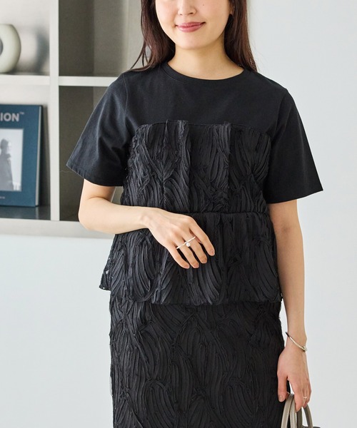 LAVEANGE（ラビアンジェ） tシャツ 半袖 バテンレースビスチェプル