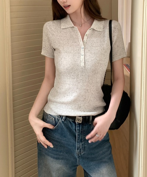 tシャツ 襟付き リブニット 半袖トップス レディース : ZOZOTOWN Yahoo