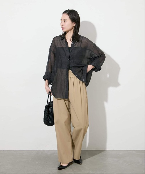 ワイドパンツ パンツ 「追加5」「撥水/接触冷感/洗える/UVカット」リネンNYストレッチワイドパンツ レディースの画像