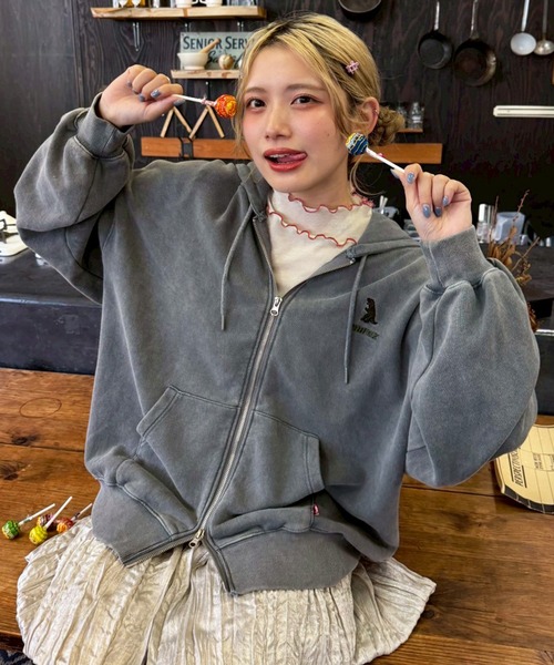 「DOUBLE NAME」 ジップアップパーカー FREE ライトグレー レディース_画像4