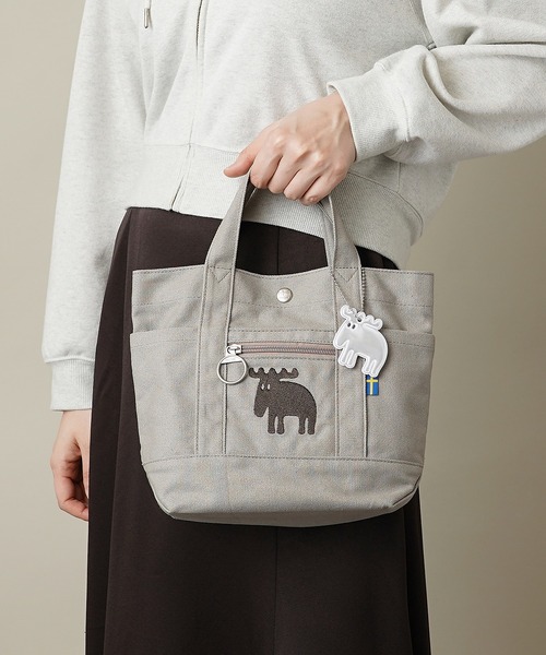 ꫛꫀꪝ ミニエッグ アナベルの刺繍 チャコールグレー❁ moz（モズ） エコバッグ 「WEB限定」 リフレクター付き キャンバス
