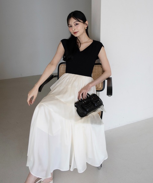 ワンピース 半袖 FRENCH SLEEVE DOCKING DRESS