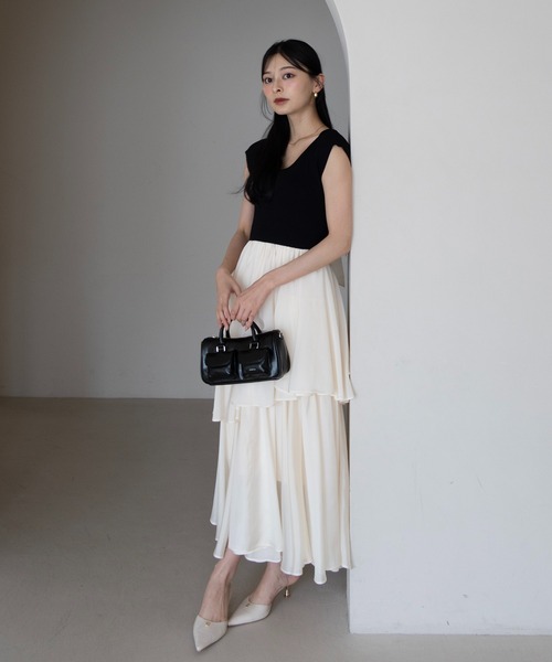 ワンピース 半袖 FRENCH SLEEVE DOCKING DRESS