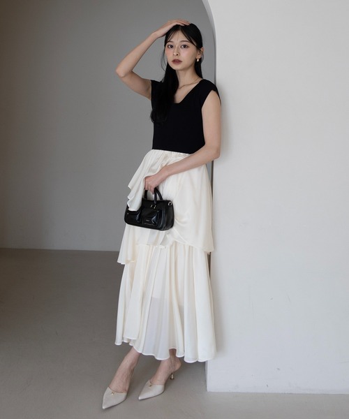 ワンピース 半袖 FRENCH SLEEVE DOCKING DRESS