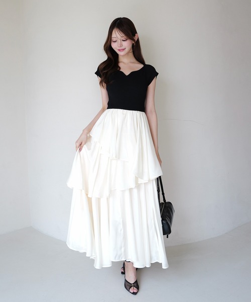 ワンピース 半袖 FRENCH SLEEVE DOCKING DRESS
