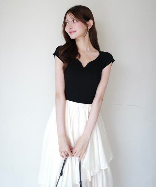 ワンピース 半袖 FRENCH SLEEVE DOCKING DRESS