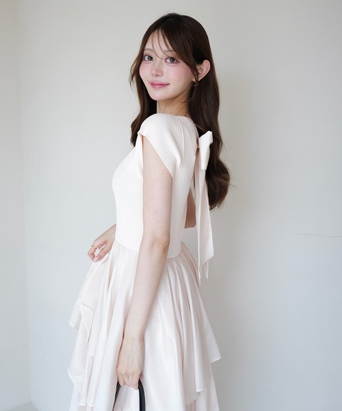 ワンピース 半袖 FRENCH SLEEVE DOCKING DRESS