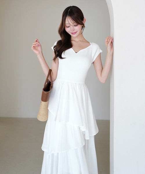 ワンピース 半袖 FRENCH SLEEVE DOCKING DRESS