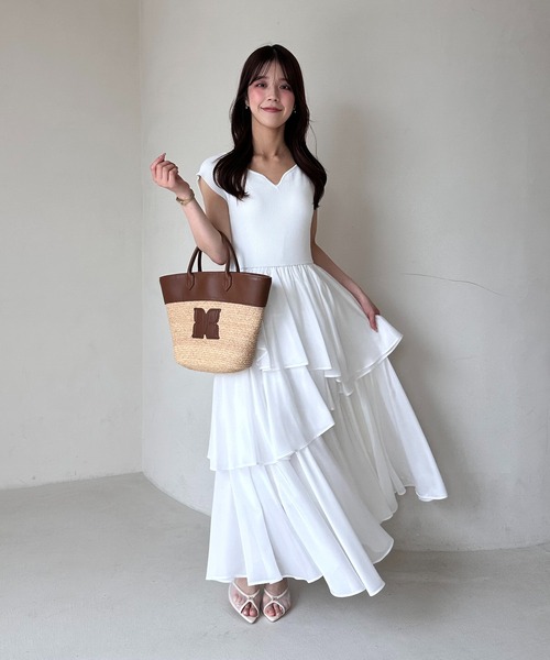 ワンピース 半袖 FRENCH SLEEVE DOCKING DRESS