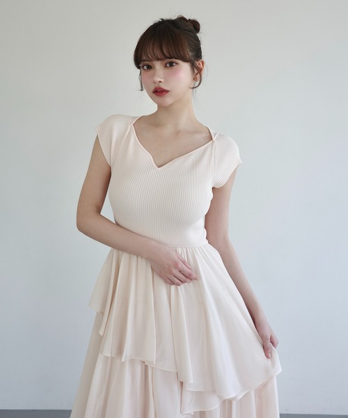 ワンピース 半袖 FRENCH SLEEVE DOCKING DRESS