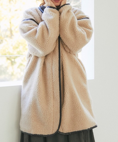 ボアロングコート deux amour コート アウター ノーカラーZIPボアロングコート
