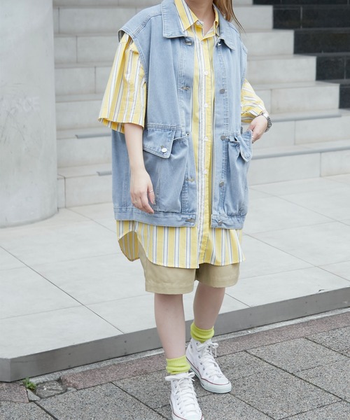 デニムベスト ジレ ベストジャケット デニム オーバーサイズ