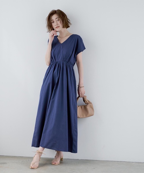 UNITED ARROWS　UPCSポケットVネックワンピース　フレンチスリーブ UNITED ARROWS UPCSポケットVネックワンピース フレンチスリーブ