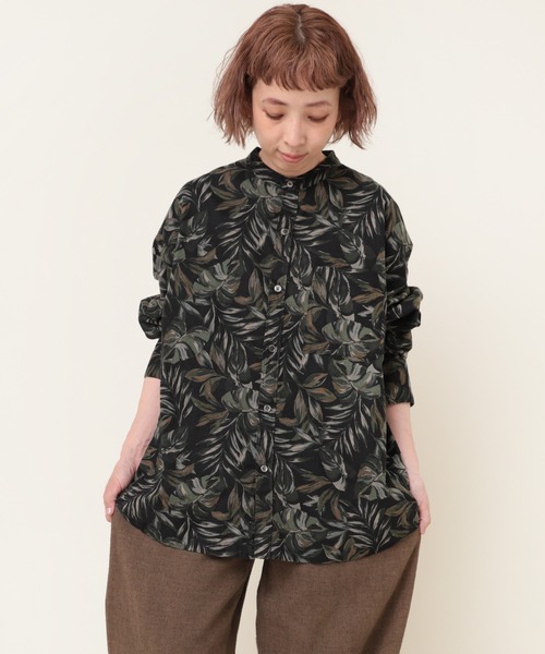 ブラウス シャツ B2785 ボタニカルプリントシャツ レディース