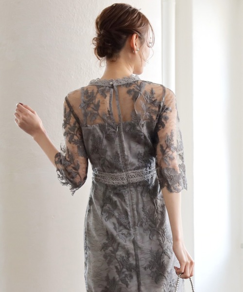 DRESS+（ドレスプラス） ドレス ワンピース ドレス 総レース ミモレ丈