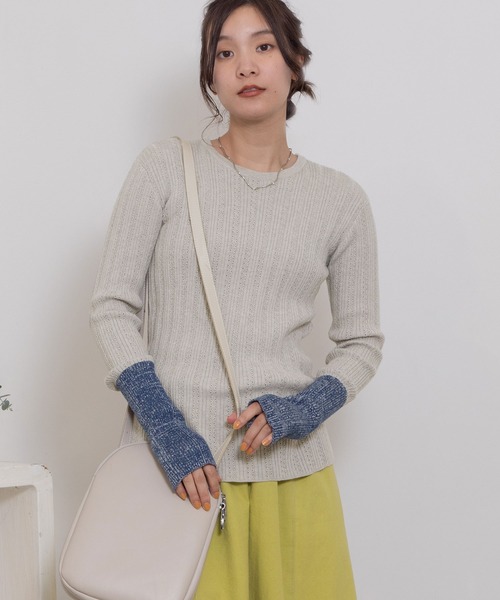 POU DOU ニット セーター バイカラーアームリブニット レディース