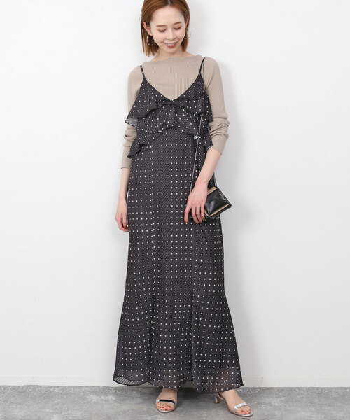 【美品】IENA デザインキャミワンピース ドット SLOBE IENA ワンピース ドットラッフルキャミワンピース