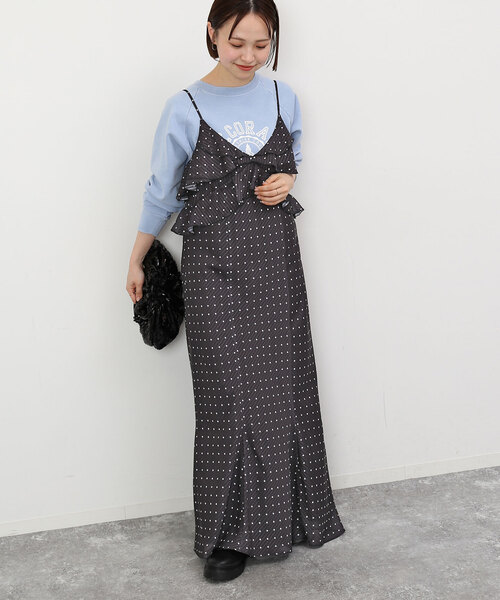 【美品】IENA デザインキャミワンピース ドット SLOBE IENA ワンピース ドットラッフルキャミワンピース